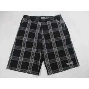No Fear Shorts‎ Mens 33 Black White Plaid Flat Front Zip Fly Embroidered Casual